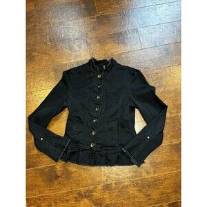 Ambition Womens Black stretchy cotton gold button down light jean style jacket S